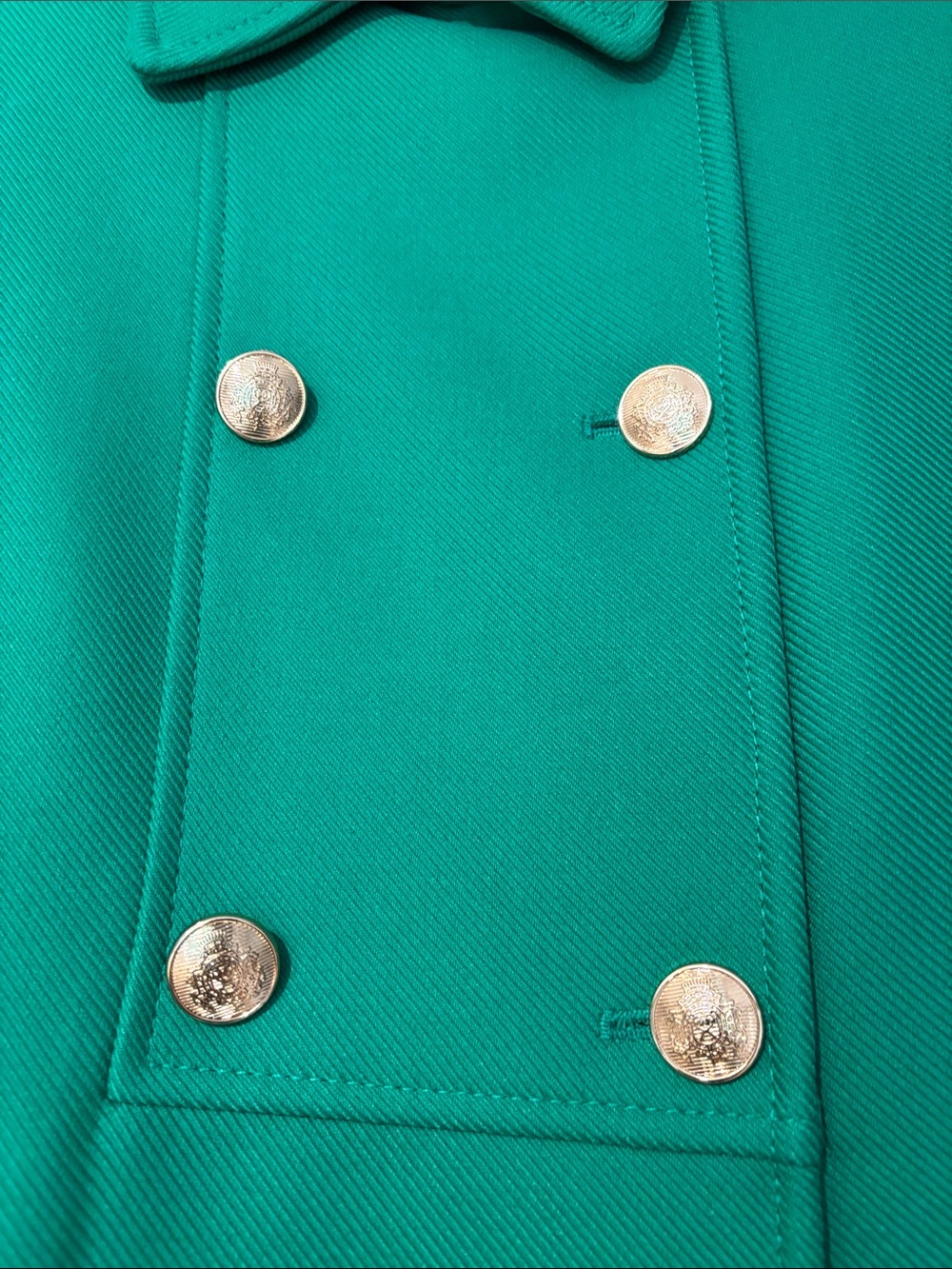 Zara Emerald Green Double-Breasted Pea Coat with Gold Buttons - Picture 5 of 6